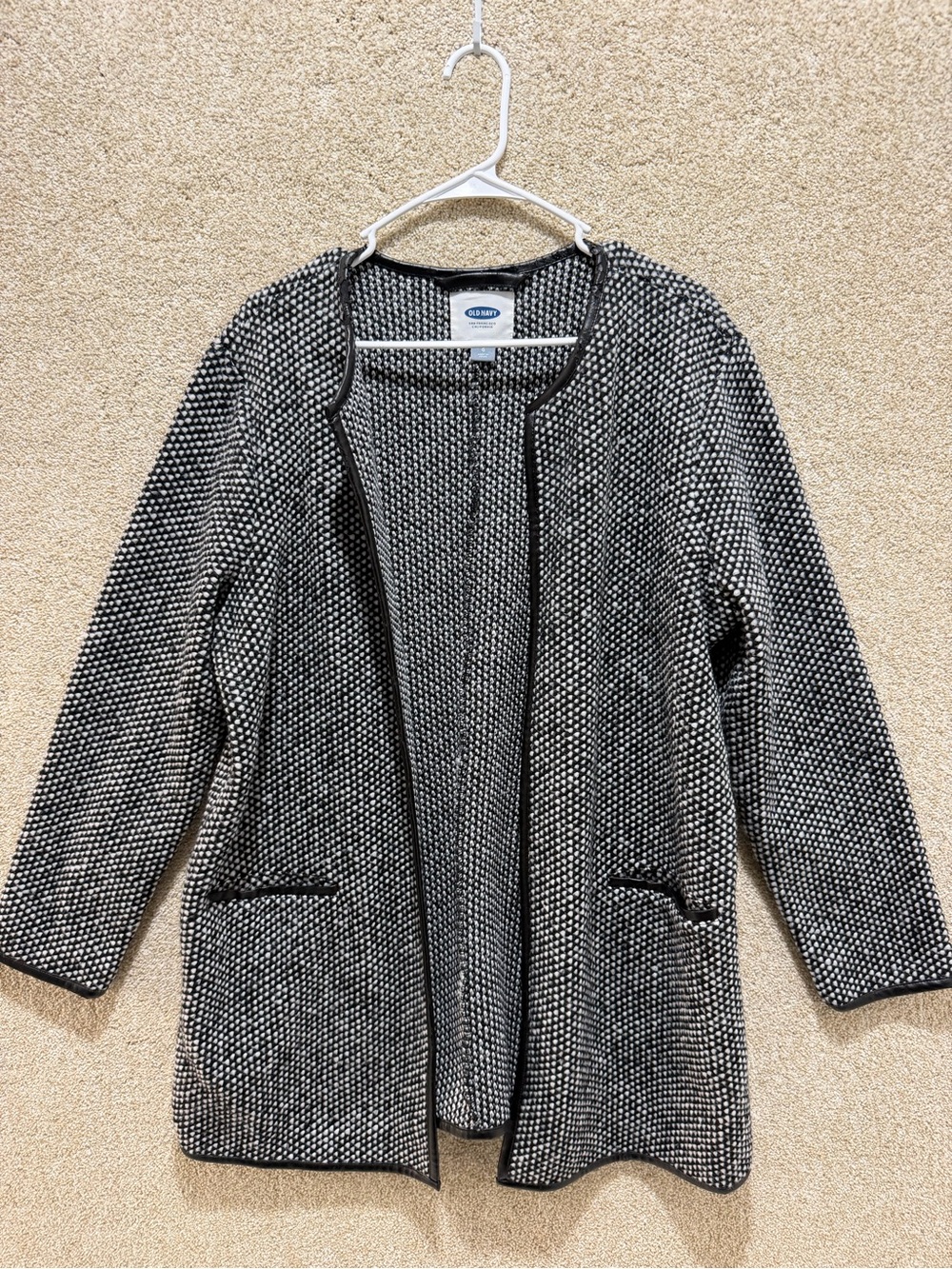 Wool blend cardigan Old Navy pockets large textured cozy housecoat lounge Flawed